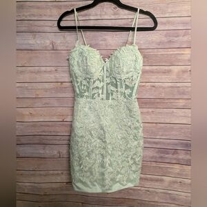 Mint Green Embroidered Lace Corset Sequin Mini Dress – M